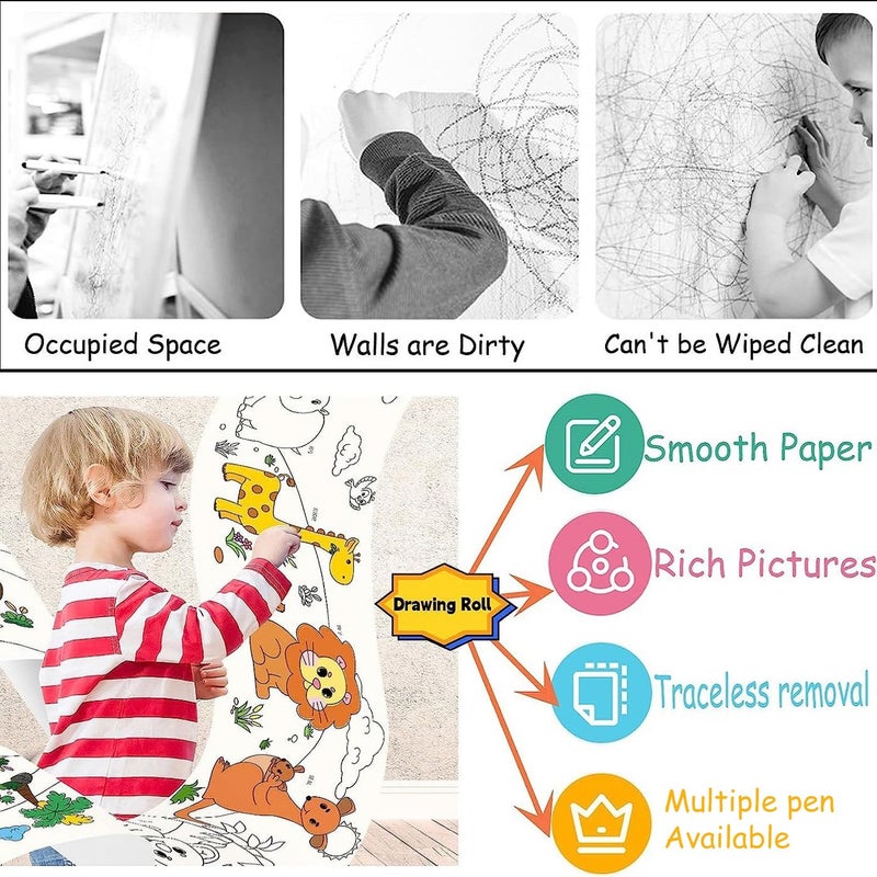 Vamotto Large Size Coloring Paper Roll for Kids  Toddler Drawing Paper Roll DIY Sticky Wall Painting Color Filling Paper 120 * 15 Inch (Animal & Princess) - Image 3